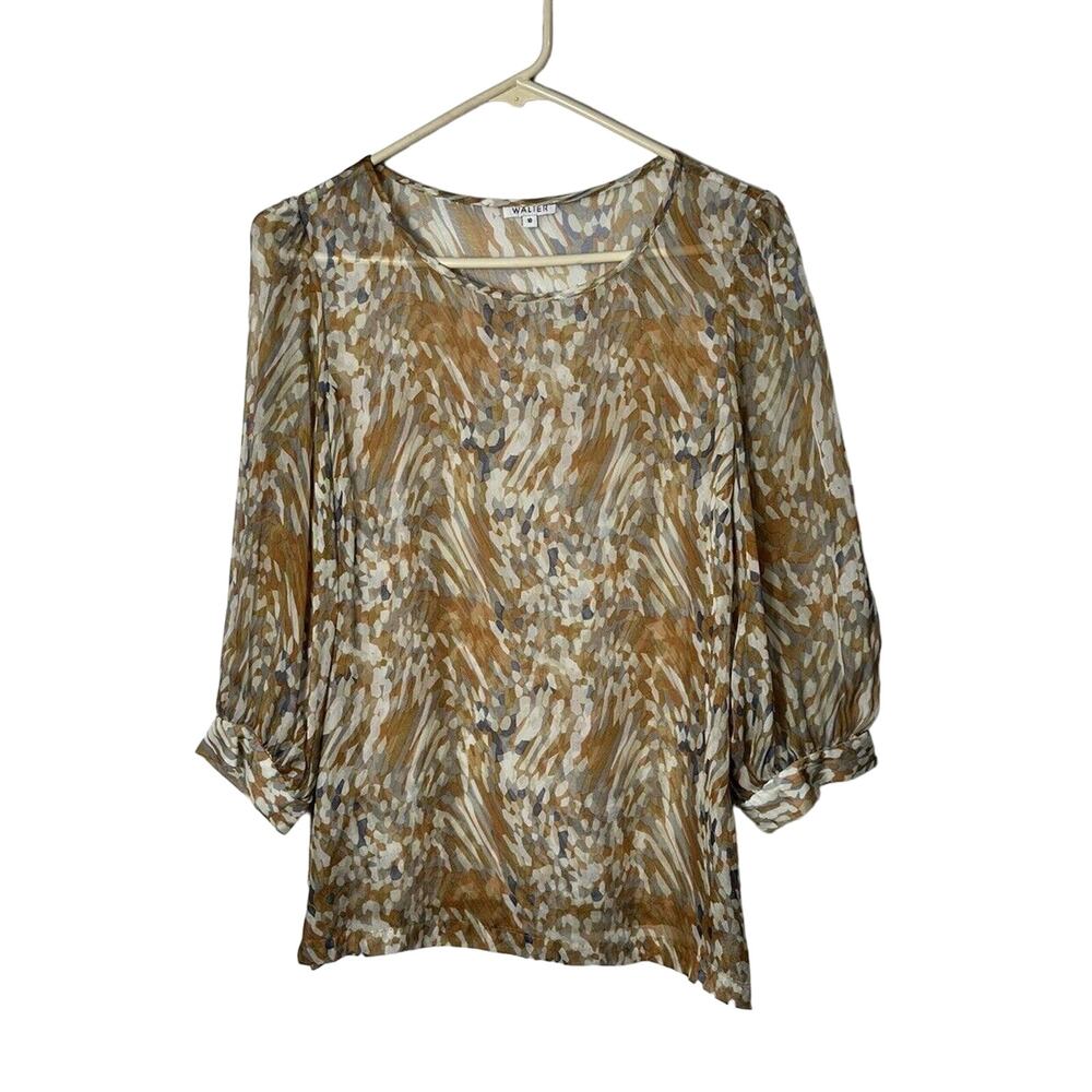 Walter Women's 100% Silk Multicolor Sheer Print Blouse 3/4 Sleeve Size 10 # 822